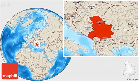 Shaded Relief Location Map of Serbia and Montenegro