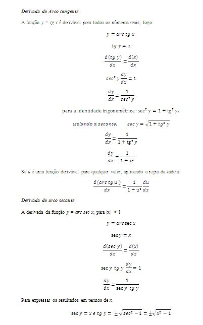 Calculo Derivadas Facear Derivadas De Funções Trigonométricas Inversas