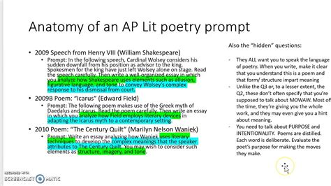 Anatomy Of An Ap Lit Poetry Prompt Youtube