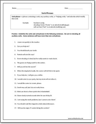 Verb Phrases Worksheet - Worksheets Library