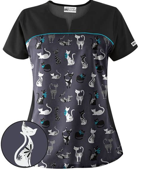 Blusa Médica Estampada De Ua Couture Kitties Granite Uniformes Médicos