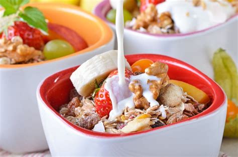 Muesli With Milk Stock Photo Image Of Healthy Flakes 21206630