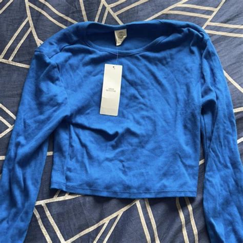 Urban Outfitters Blue Long Sleeve Crop Top Size Depop