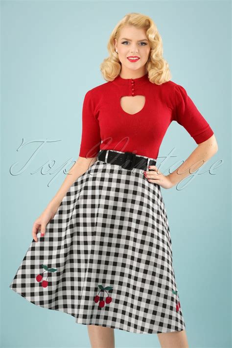 S Cherry Vintage Gingham Swing Skirt In Black And White Swing Skirt