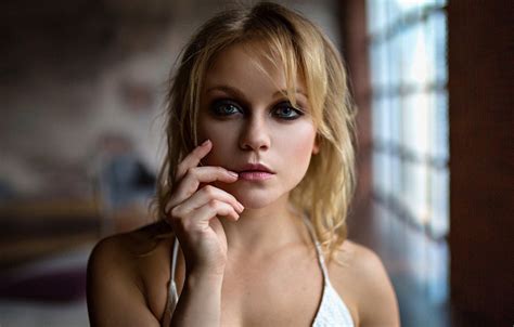 Wallpaper Girl Model Photo Blue Eyes Bokeh Lips Face Blonde For Mobile And Desktop