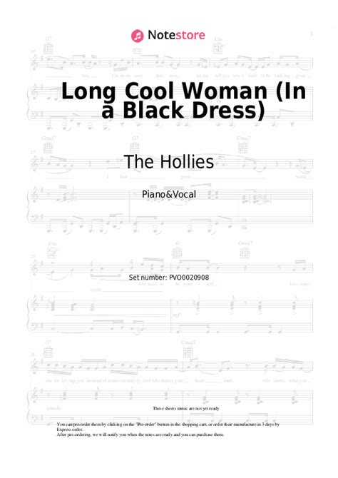 The Hollies Long Cool Woman In A Black Dress Piano Sheet Music In