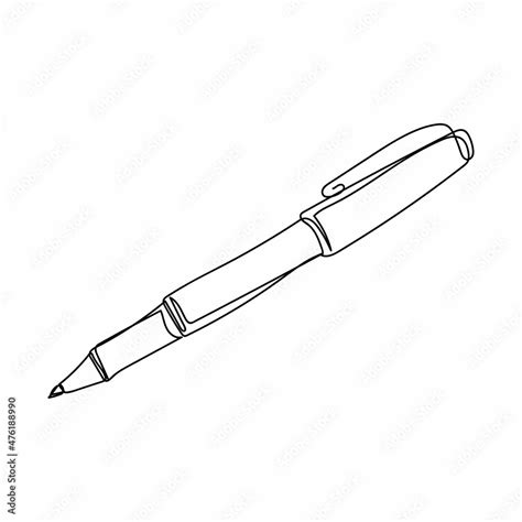 Continuous One Simple Single Line Drawing Of Pen Icon In Silhouette On