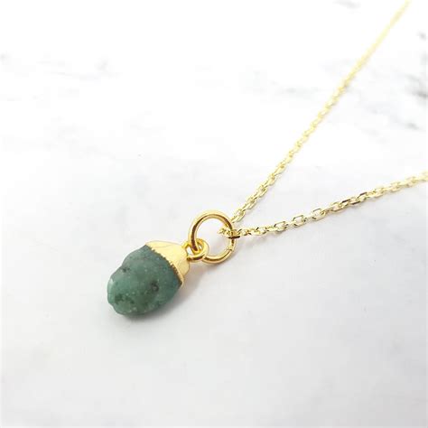 Raw Emerald Gold Plated May Birthstone Necklace By Harfi