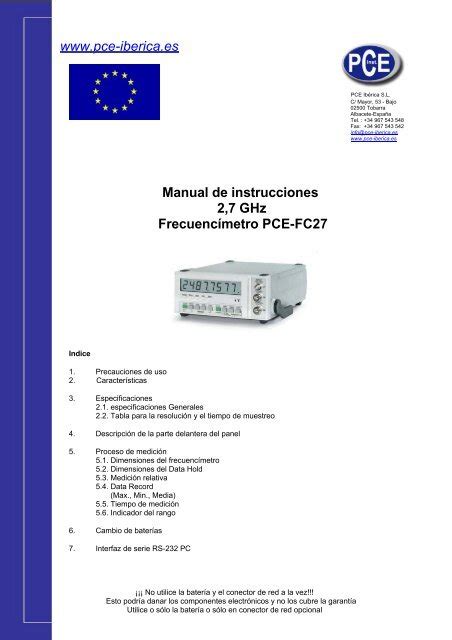 Manual de instrucciones 2 7 GHz Frecuencímetro PCE PCE Ibérica