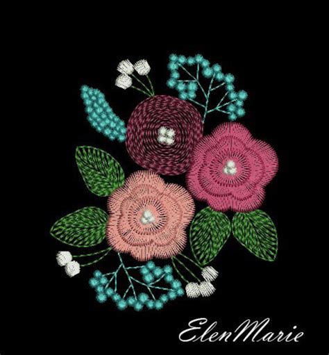 Motif De Broderie Machine Fleurs Fleurs Motif Floral Etsy France