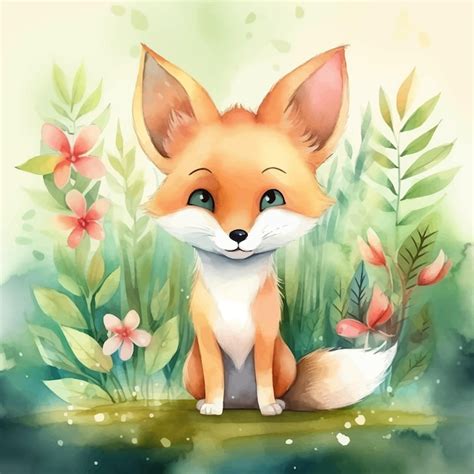 Mignon Petit Dessin Anim De Renard Dans Un Style Aquarelle Vecteur