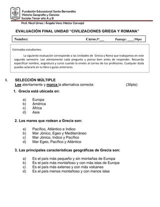 Evaluacion Final Historia Para Educaci N Pdf