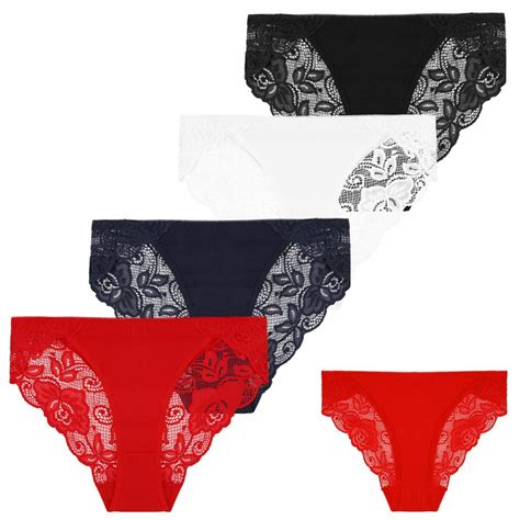 4X Figi Majtki Damskie Wykończone Koronką Bikini Bawełniane Moraj Xl