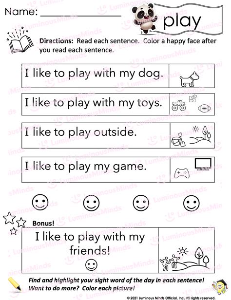 Reading Comprehension Worksheets Reading With Sight Word Play