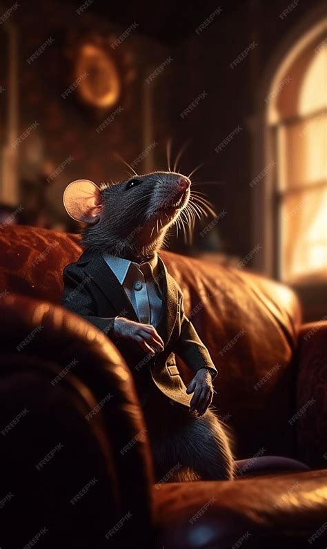 Premium Photo Rat In A Suit Sitting On A Couch Generative Ai