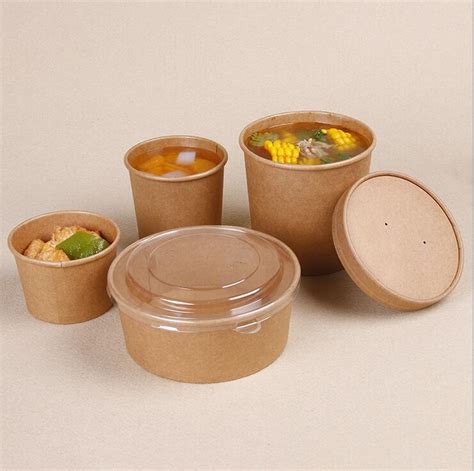 Factory Disposable Kraft Paper Soup Bowl Food Container With Lids