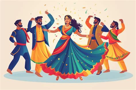 Premium Ai Image Illustration Of Couple Playing Garba And Dandiya