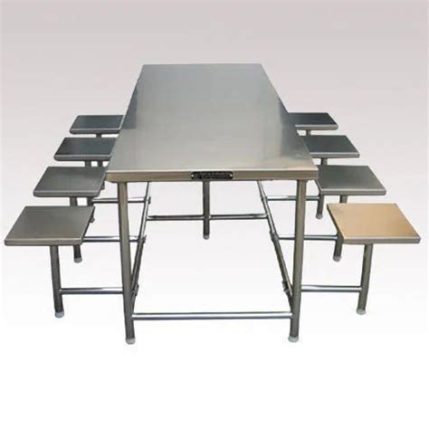 Silver Stainless Steel Canteen Dining Tables With Stool Shape