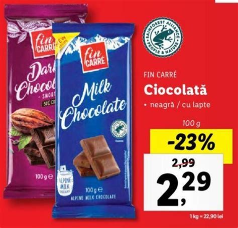 Fin Carré Ciocolată Neagră Cu Lapte 100g Ofertă La Lidl