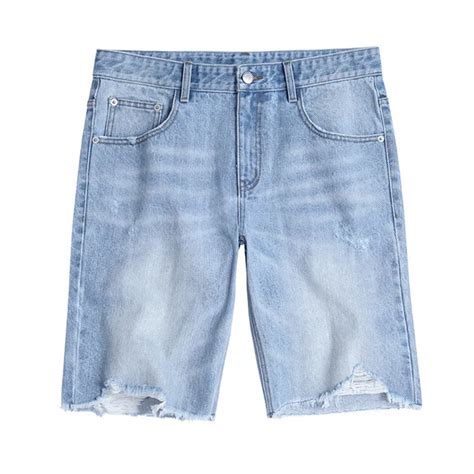 Moruancle Fashion Mens Ripped Short Jeans Light Blue Straight