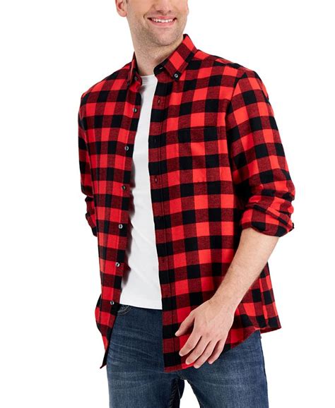 Club Room Men S Regular Fit Plaid Flannel Shirt Created For Macy S And Reviews Casual Button