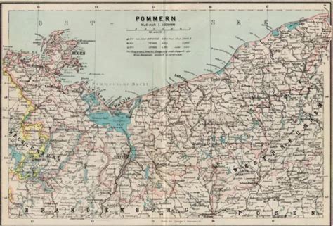 KARTE POMMERN MASSSTAB 1 1 600 000 Historische Kolorierte Landkarte