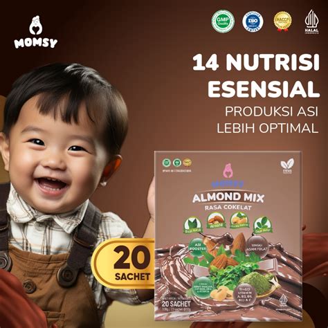 Jual MOMSY ALMOND MIX RASA COKELAT 20 NEW Sachet Susu Pelancar ASI Daun