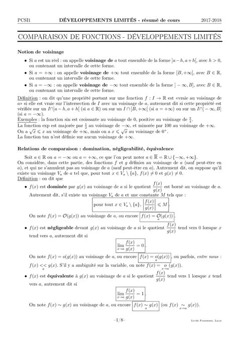 Comparaisons De Fonctions D Veloppements Limit S Cours Alloschool