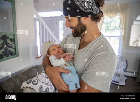 Proud Father Holding New Born Baby In Love Stock Photo Alamy