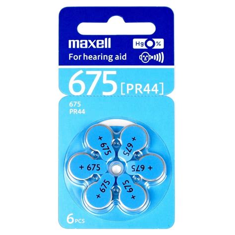 Maxell Pr44 675 A675 Hearing Aid Battery 6 Pcs Zinc Air 145v Blue Size P675 Za675 Da675n