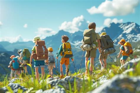 Premium Photo | Cartoon people at a hiking expedition