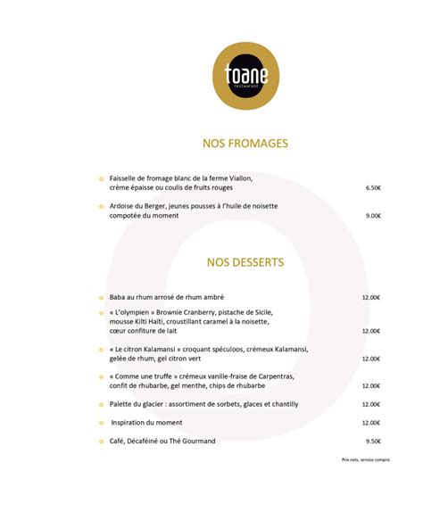 Carte Et Menus Toane Craponne Thefork