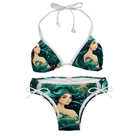 Mermaid Bikini Set With Detachable Sponge Adjustable Strap Two Pack Ideal For Beach Pool
