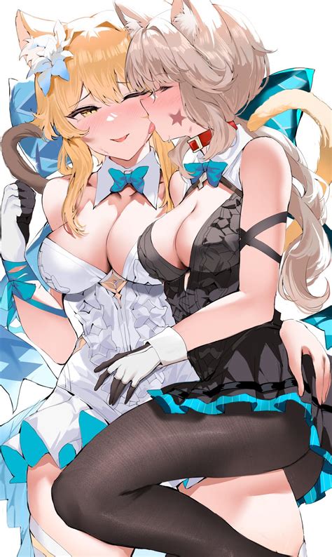 Lynette Genshin Impact Cat Girl Closed Eyes One Eye Closed Cleavage Big Boobs Long Hair