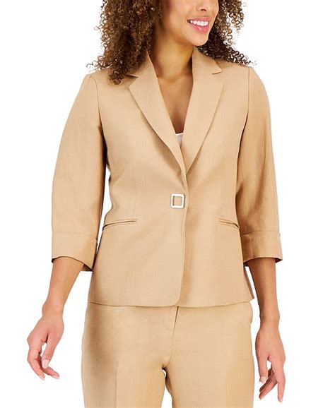 Kasper Womens Linen Blend 3 4 Sleeve Notch Lapel Blazer Macys