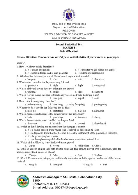 Second Periodical Test Grade Mapeh