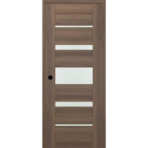 Belldinni Vona 07 03 Diy Friendly 28 In X 80 In Right Hand Frosted Glass Pecan Nutwood Wood