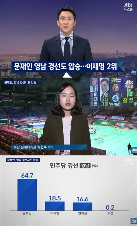 방송리뷰 ‘뉴스룸 더불어민주당 문재인 647로 영남 경선 승리 이정범 기자 톱스타뉴스