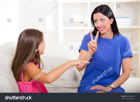 Smiling Deaf Girl Learning Sign Language Stock Photo 442588018 ...