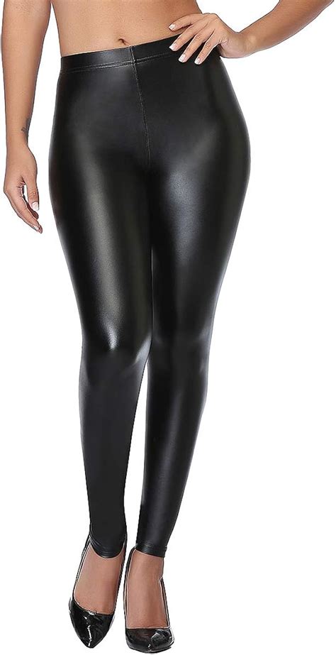 Slimbelle Femme Leggings Simili Cuir Noir Long Taille Haute Sexy Pu