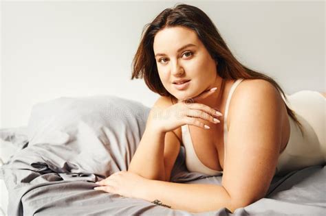 Brunette Plus Size Woman With Natural Stock Image Image Of Caucasian Bodysuit