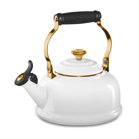 Le Creuset Tea Kettle - 1.7-qt Whistling - White with Gold Knob – Cutlery and More