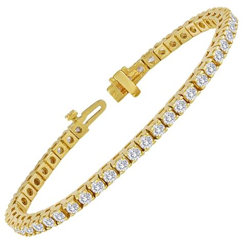 14 Karat Yellow Gold And 7 70 Carat Diamond Tennis Bracelet For Sale At