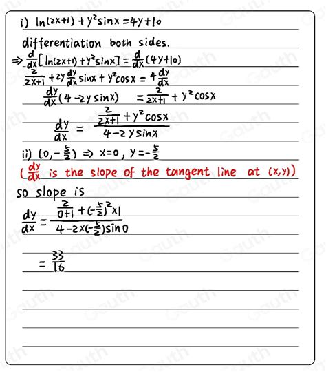 Solved B Given The Function Ln 2x 1 Y 2sin X 4y 10 I Find Dy Dx