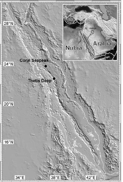 General bathymetric map of the Red Sea showing locations of coral sites ...