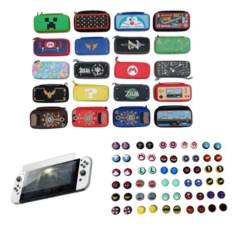 Estuche Nintendo Switch Oled Dise Os Nuevo Vidrio Grips Env O Gratis