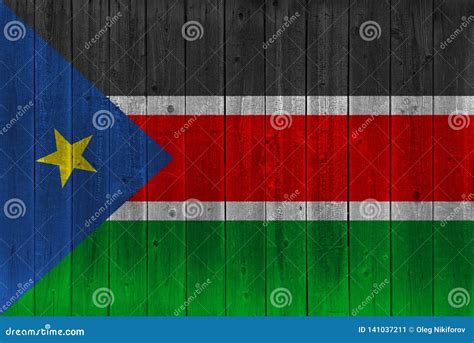 South Sudan Flag Painted On Old Wood Plank Stock Illustration