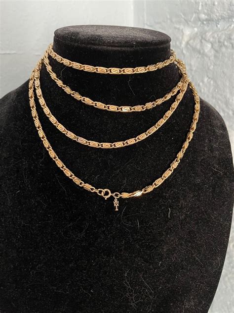 Crown Trifari Gold Tonelong Chain Necklace Gem