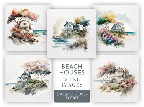 Beach House Watercolor , House Clipart PNG, Scrapbooking, Card Making ...