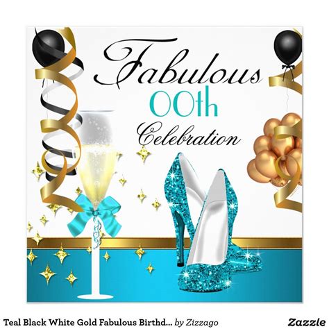 Teal Black White Gold Fabulous Birthday Party 5 25x5 25 Square Paper